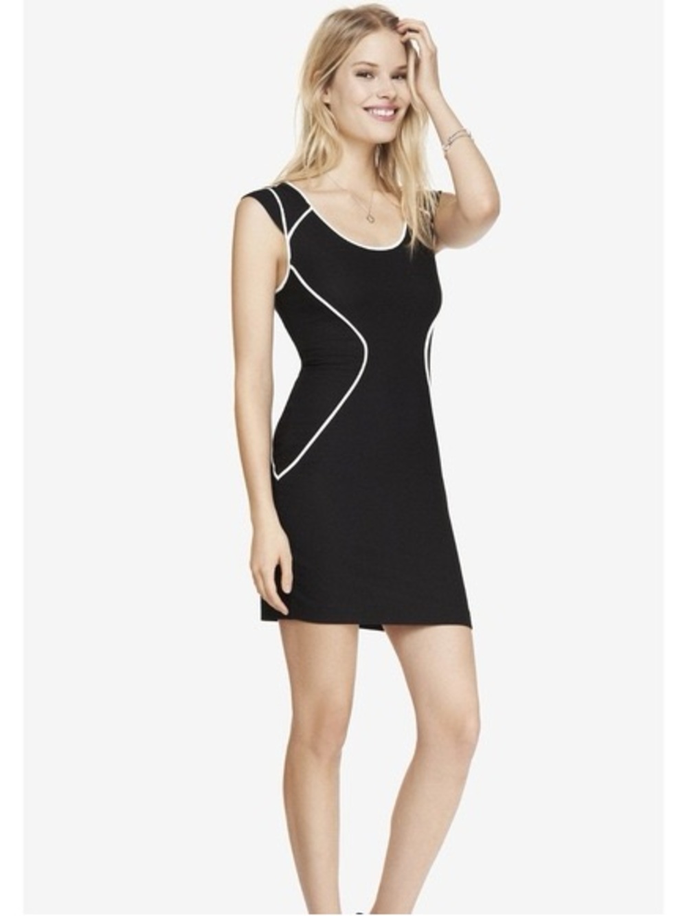 Express Black Mini Bodycon Dress with White Piping
